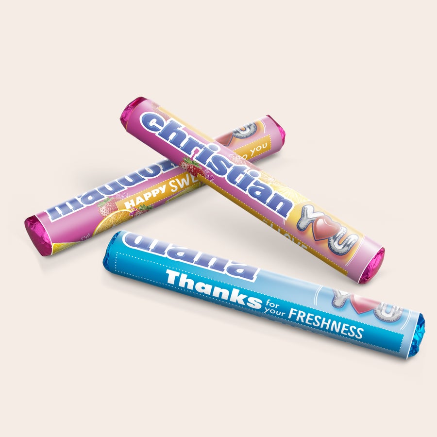 Personalised Mentos Packets Gift Box Personalized Mentos rolls in a gift box with printed names and compliments like "Thanks for your Freshness."