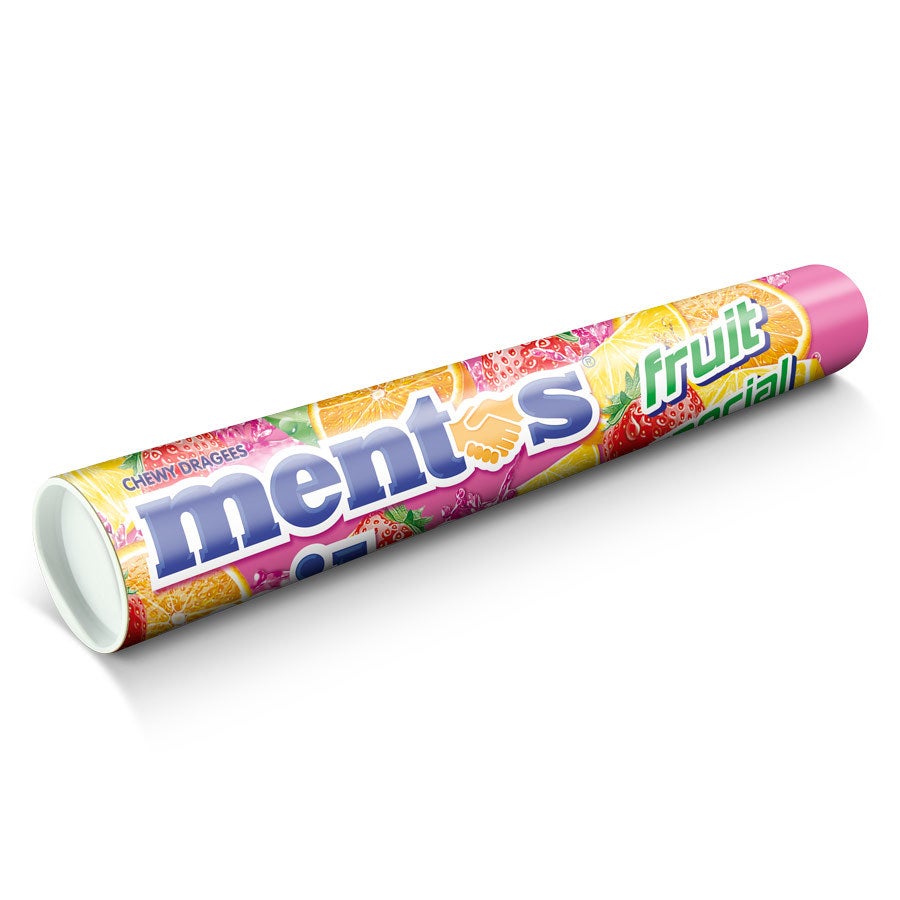 XXL Mentos with a colorful fruit design, ready to be personalized with a photo, name, or text.