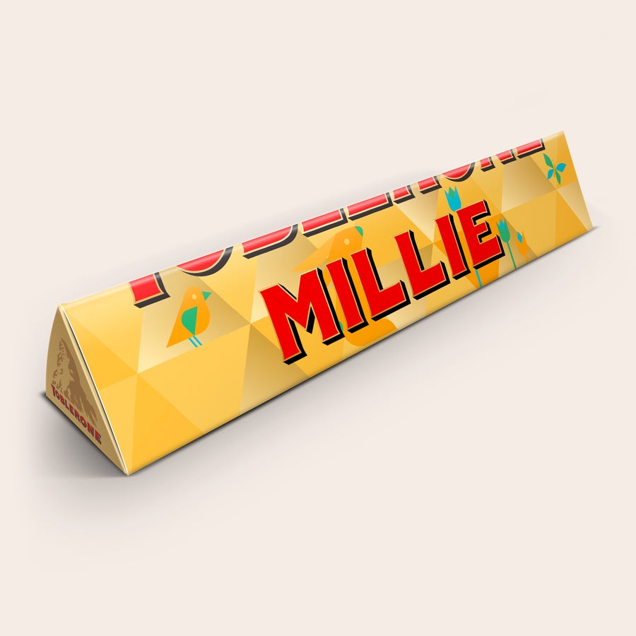 Personalised Toblerone Chocolate Bar Personalised large Toblerone bar with the name MILLIE printed on the wrapper