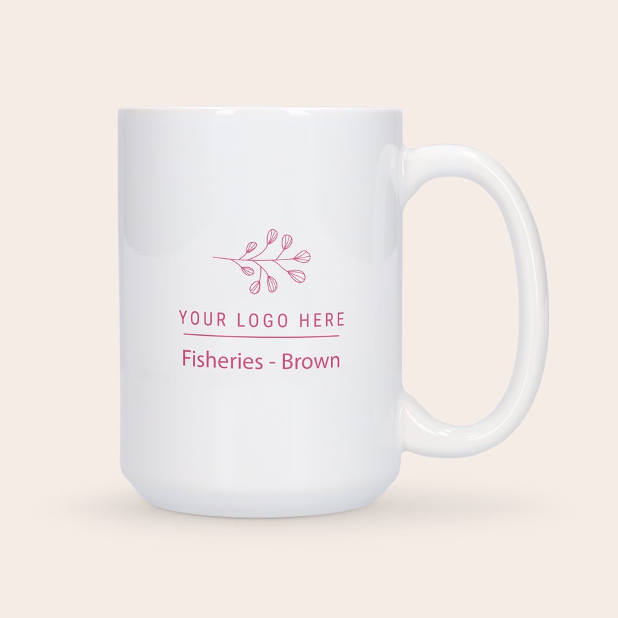 Personalised XXL mug White personalized XXL mug printed with a logo and custom text Fisheries Brown