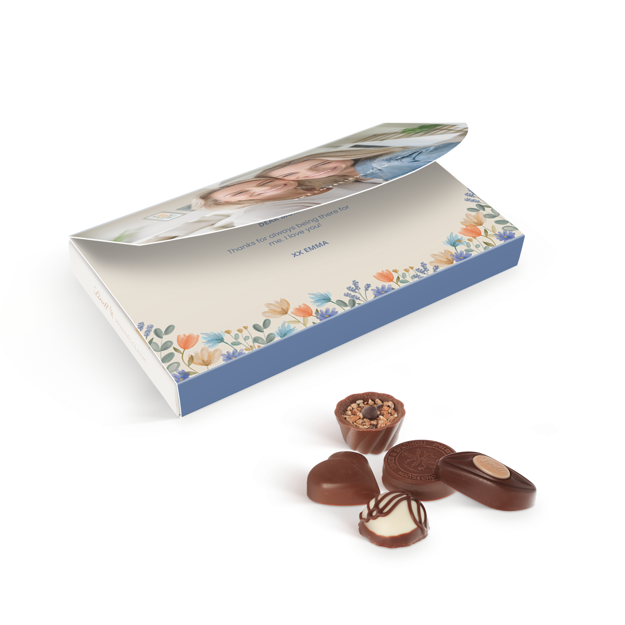 Personalised gift box with Lindt Pralines Du Confiseur - 125 grams